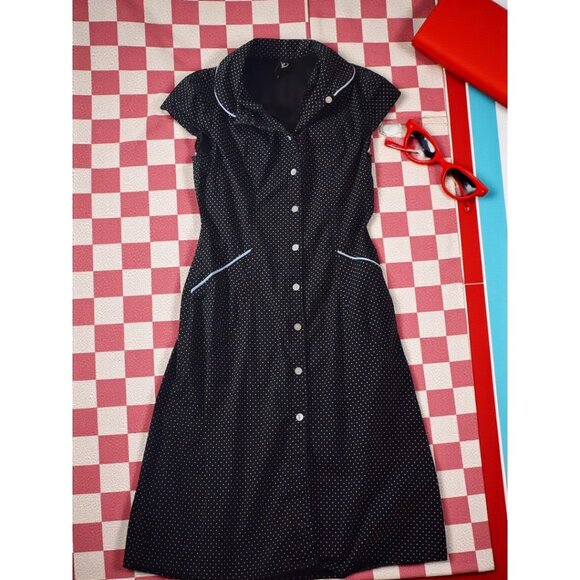 HeartSoul Black Polka Dot Shirt Dress–Size 5–Retro Pinup Vibe w/ Belt & Piping - Picture 2 of 11